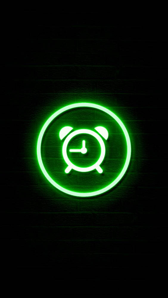 Dark Green Alarm Icon, glowing green neon, alarm clock icon, SD Phone Wallpaper