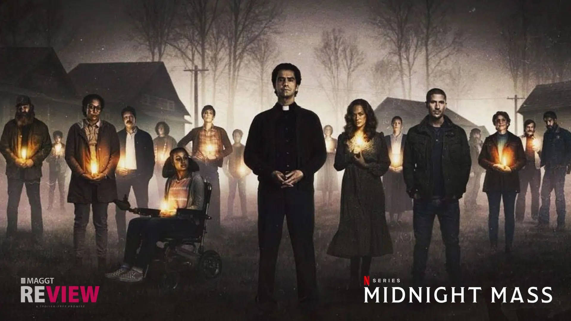 Midnight Mass, glowing lanterns, misty graveyard, Full HD Desktop Wallpaper