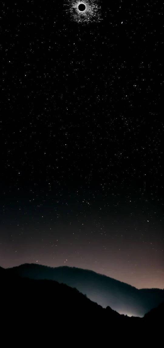 Midnight Landscape Punch Hole, total solar eclipse, mountain peaks, SD Phone Wallpaper