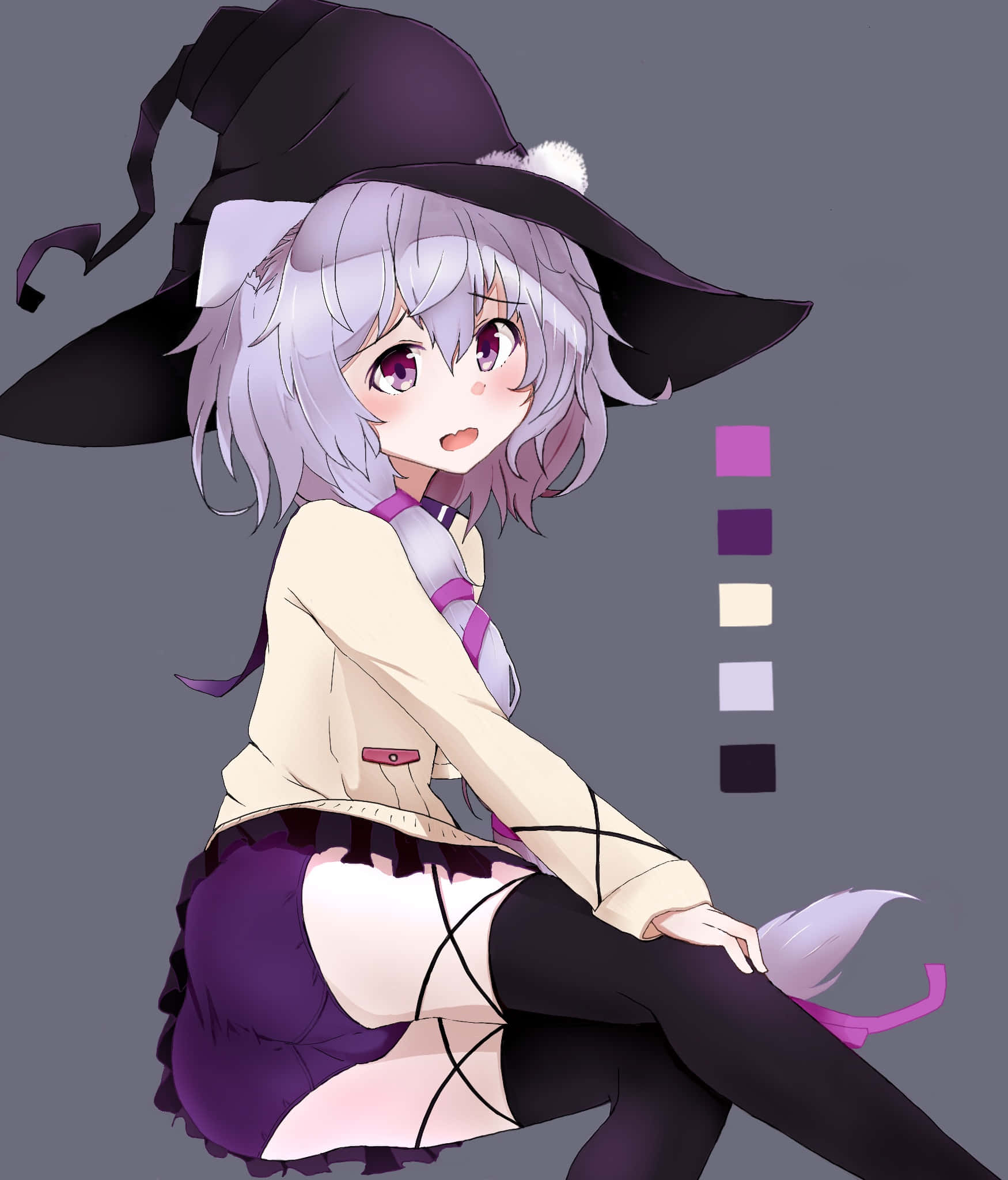 Midori Fuse, silver hair, purple eyes, Full HD Phone Wallpaper