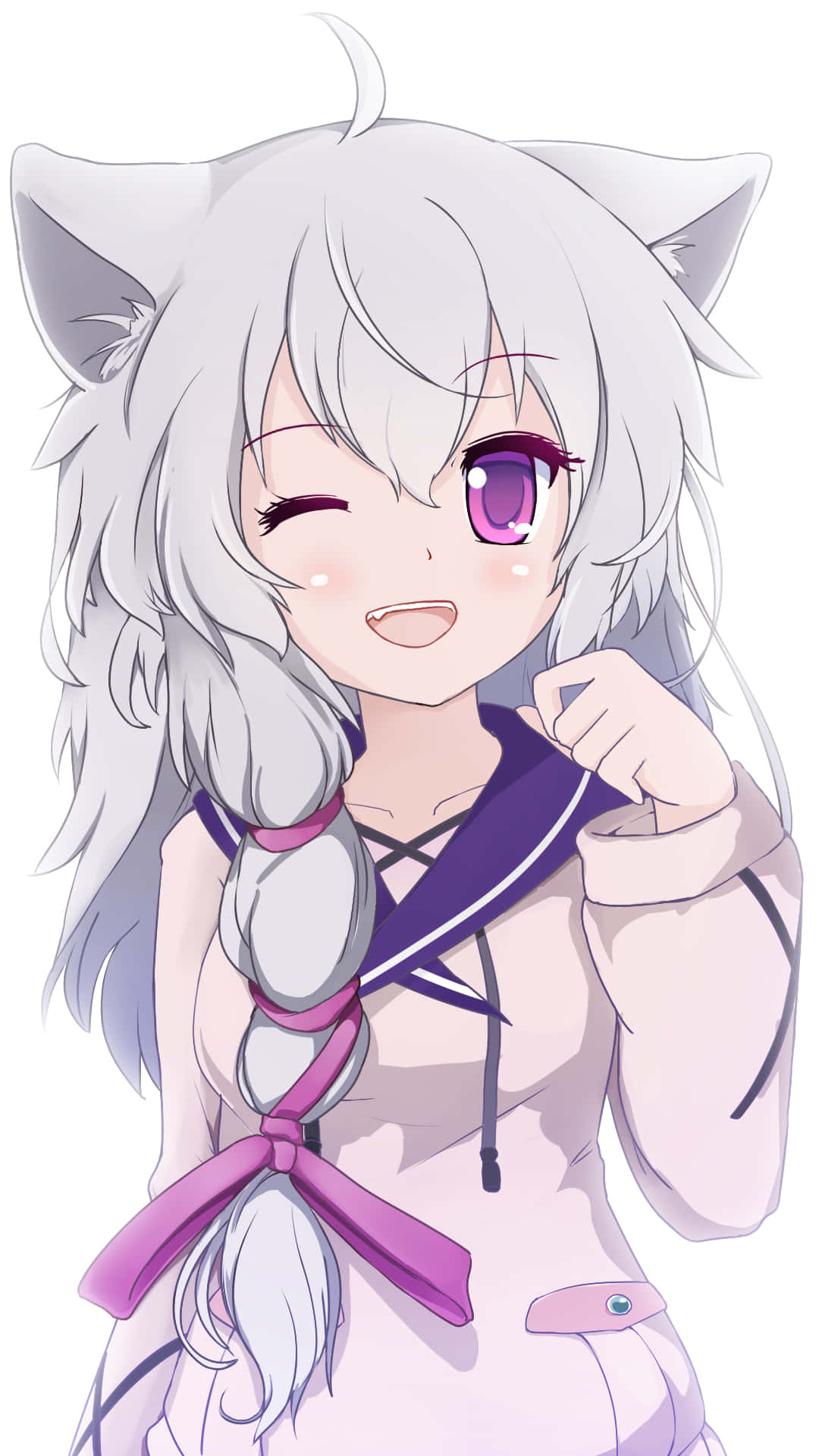 Midori Fuse, silver hair, cat ears, Full HD Phone Wallpaper