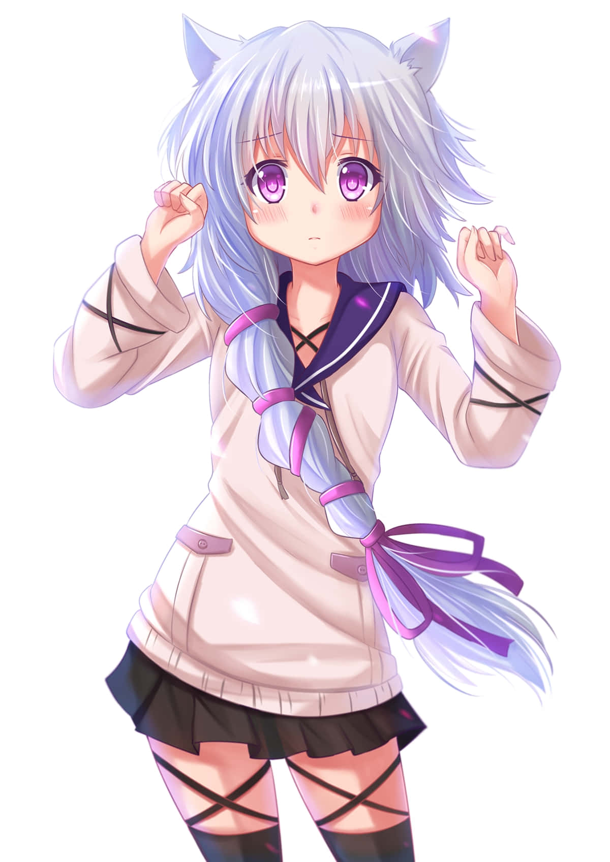 Midori Fuse, silver hair, cat ears, HD Phone Wallpaper