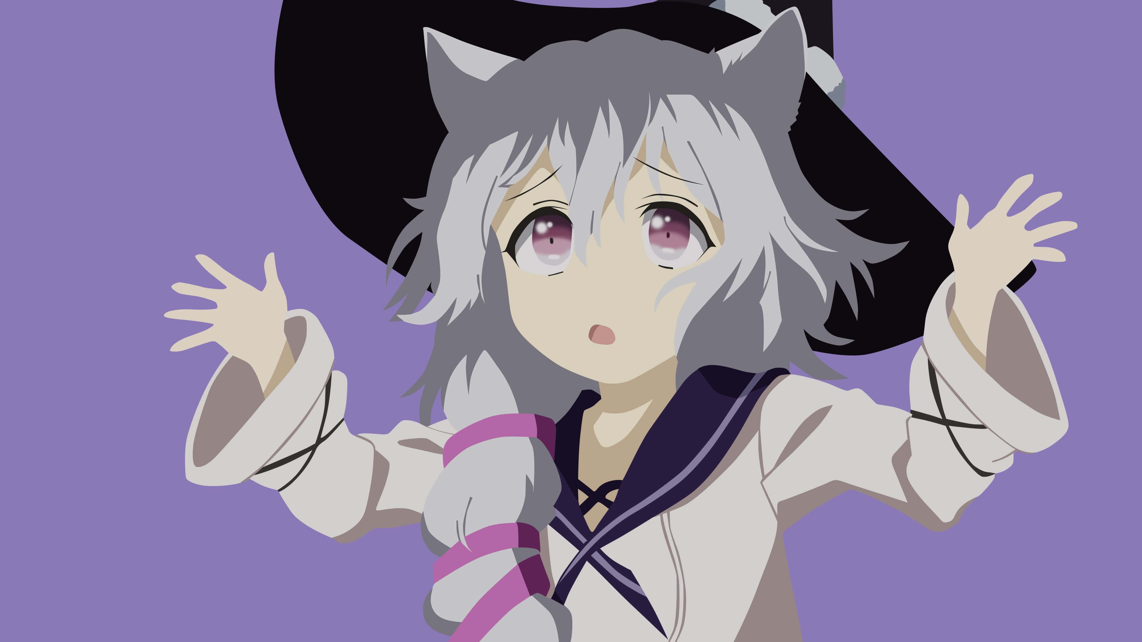 Midori Fuse, silver hair, cat ears, 4K Desktop Wallpaper