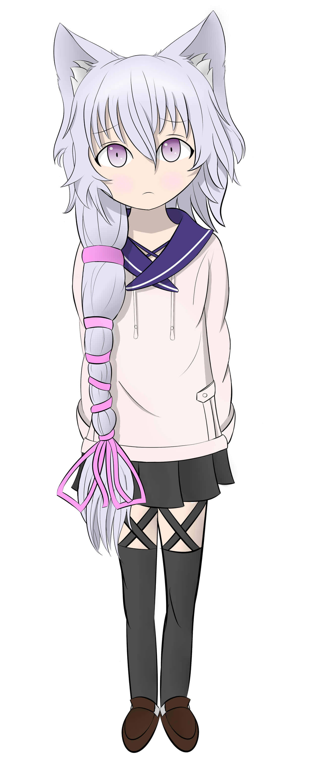 Midori Fuse, chibi anime girl, silver hair, 2K Phone Wallpaper