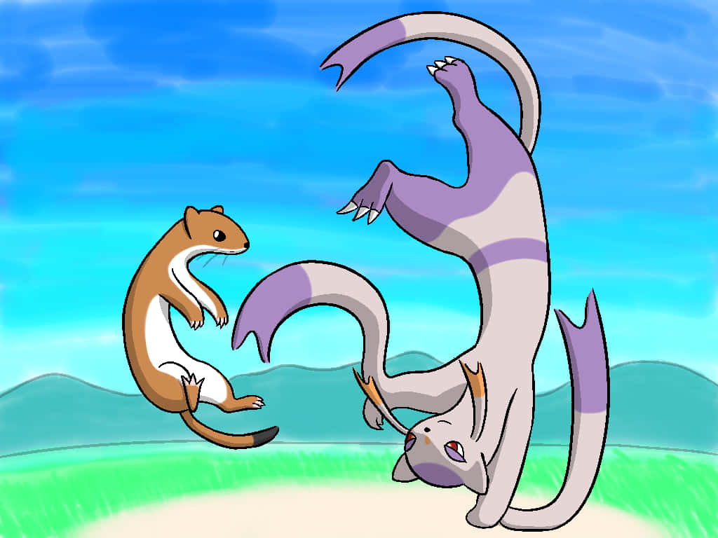 Mienshao, weasel, purple striped cat, SD Desktop Wallpaper