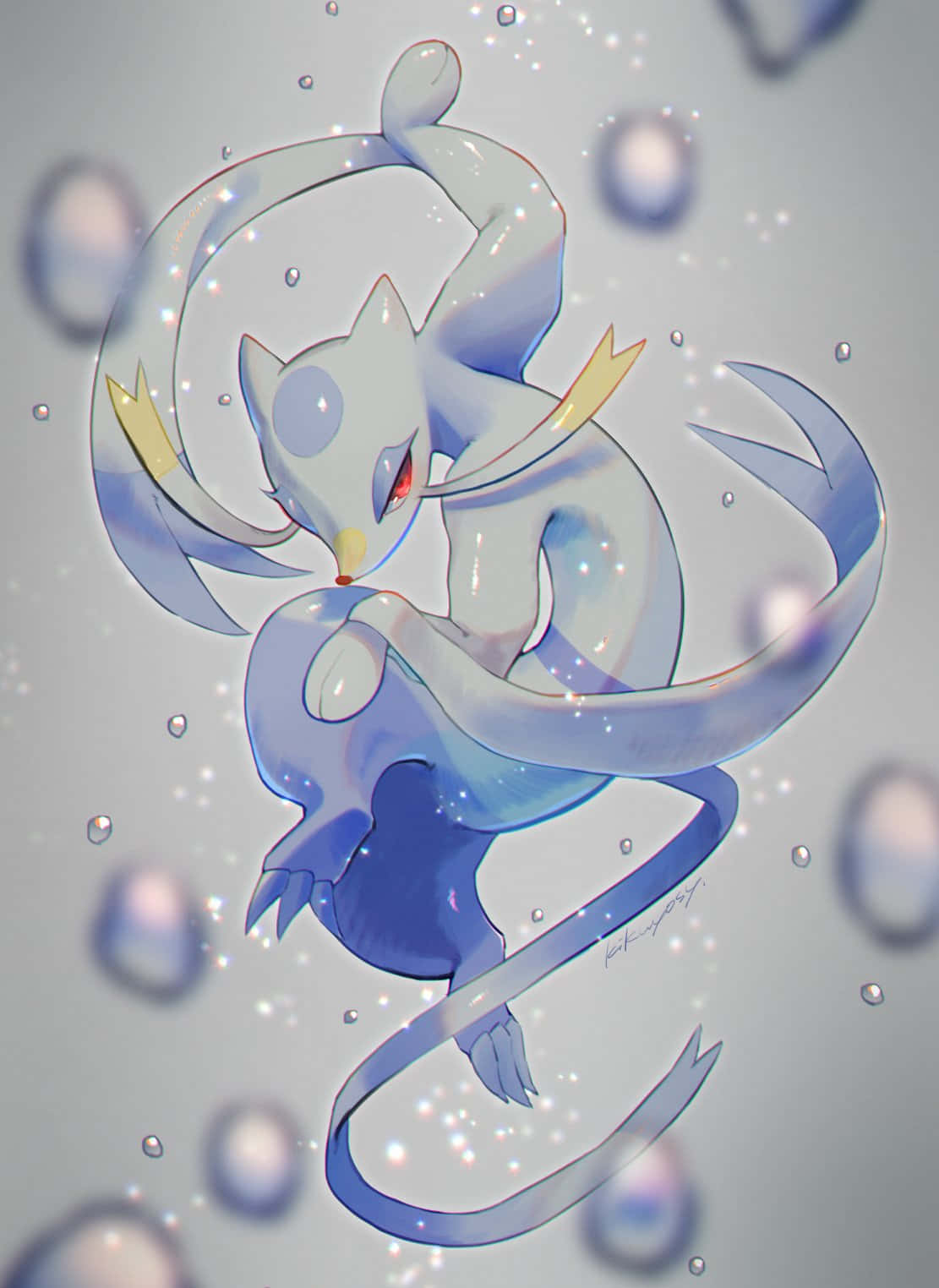 Mienshao, blue and white, anime-style, HD Phone Wallpaper