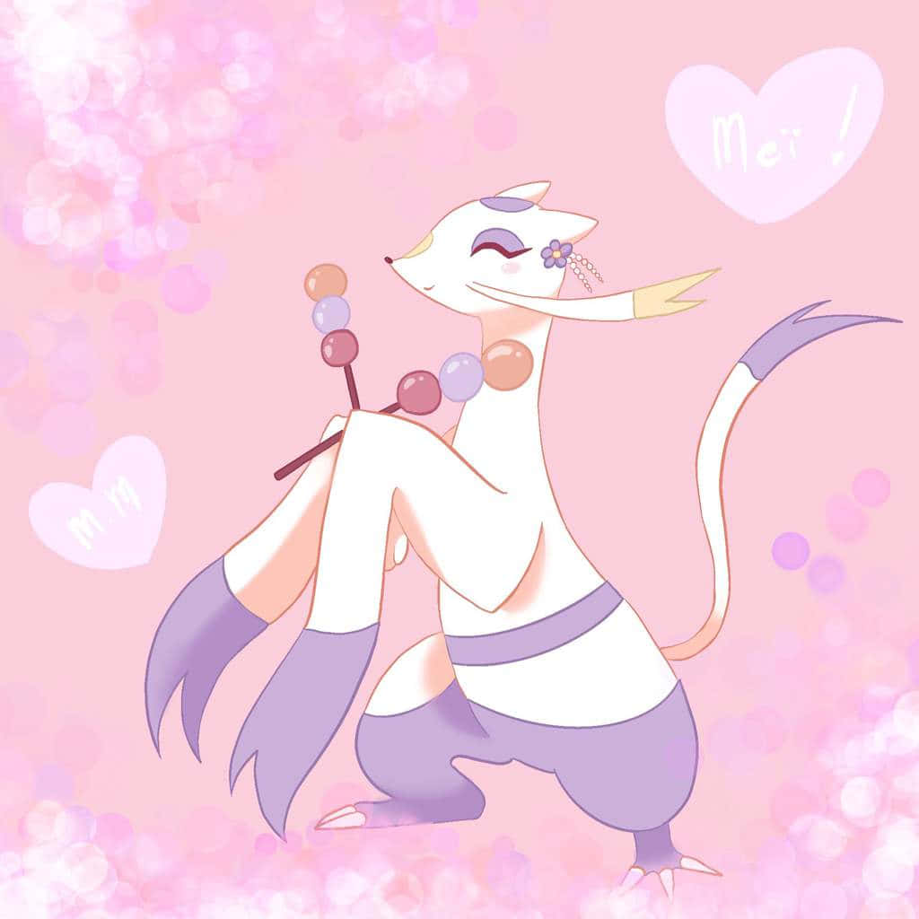 Mienshao, pink hearts, purple accents, SD Desktop Wallpaper