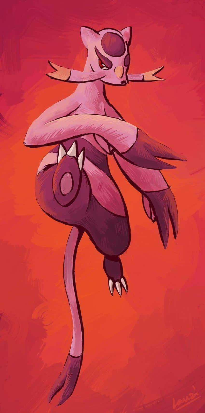 Mienshao, red gradient, pink and purple feline creature, HD Phone Wallpaper