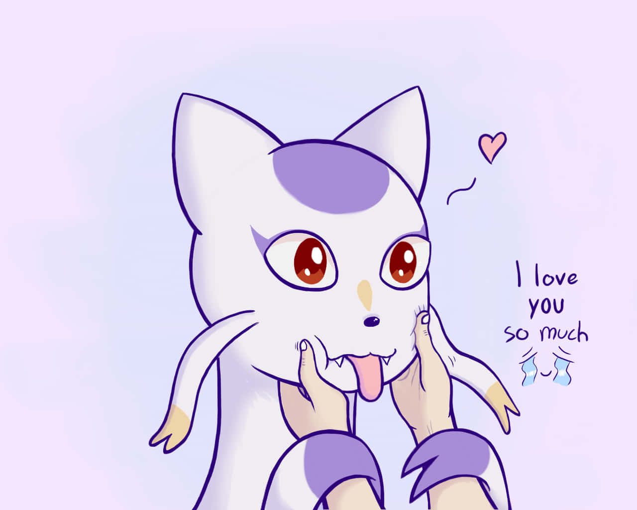 Mienshao, white fox, purple markings, HD Desktop Wallpaper