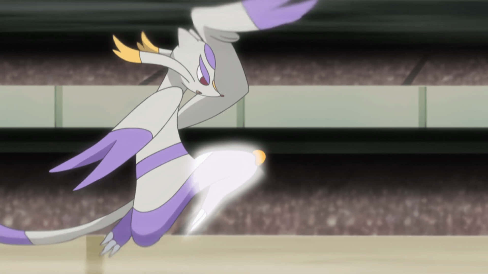 Mienshao, white and purple, glowing yellow horns, Full HD Desktop Wallpaper