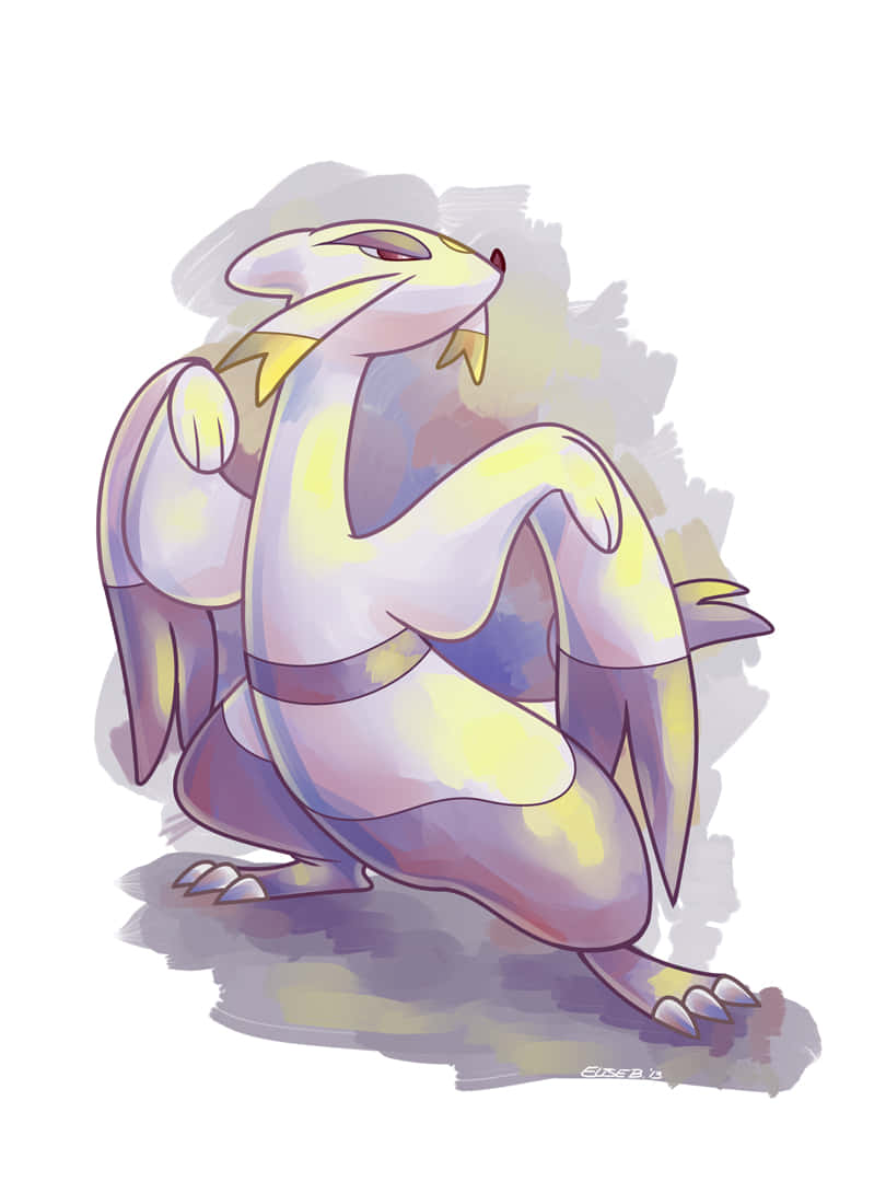 Mienshao, yellow and purple, stylized watercolor illustration, SD Phone Wallpaper