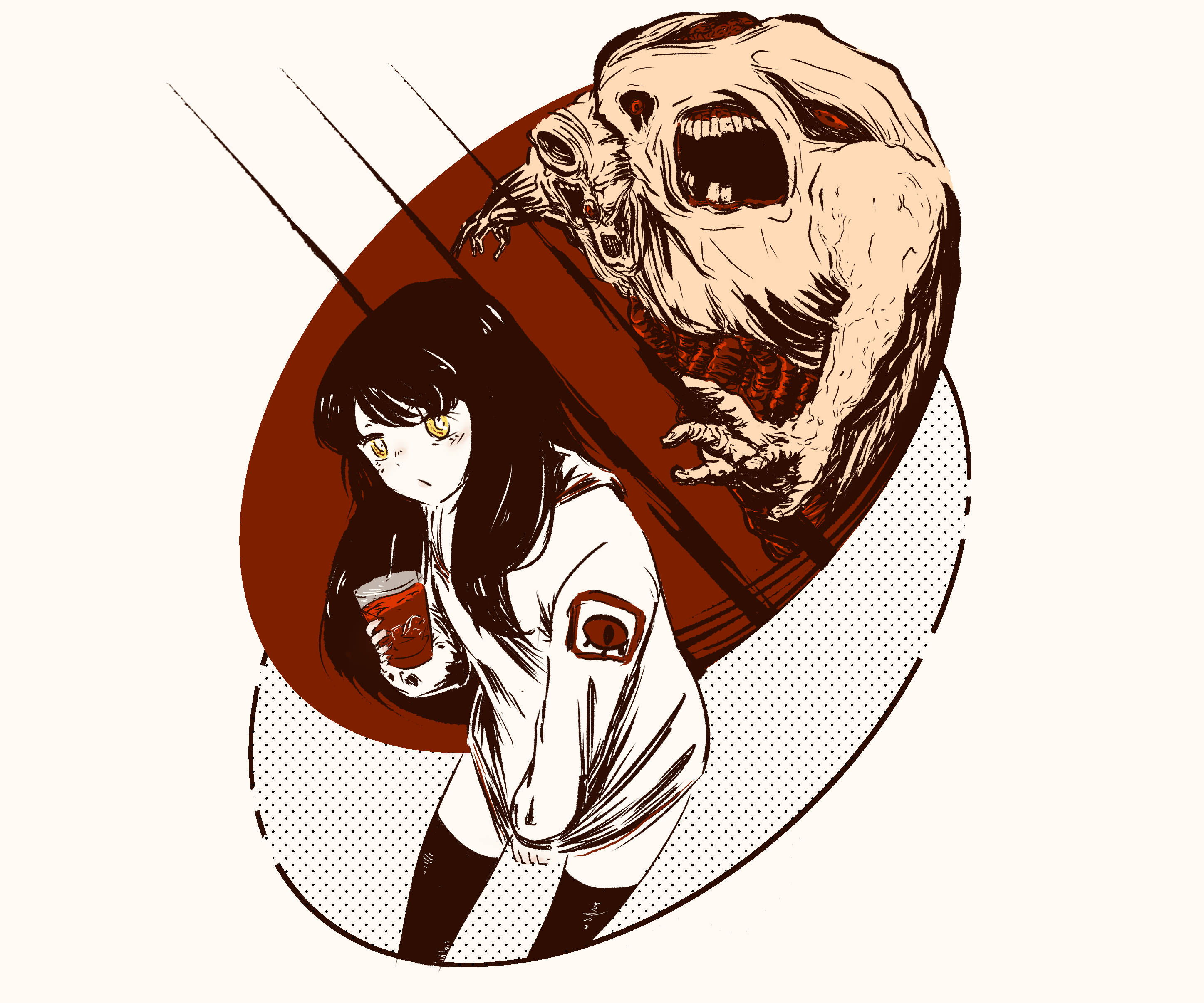 Mieruko Chan, yellow eyes, grotesque screaming monster, 2K Desktop Wallpaper