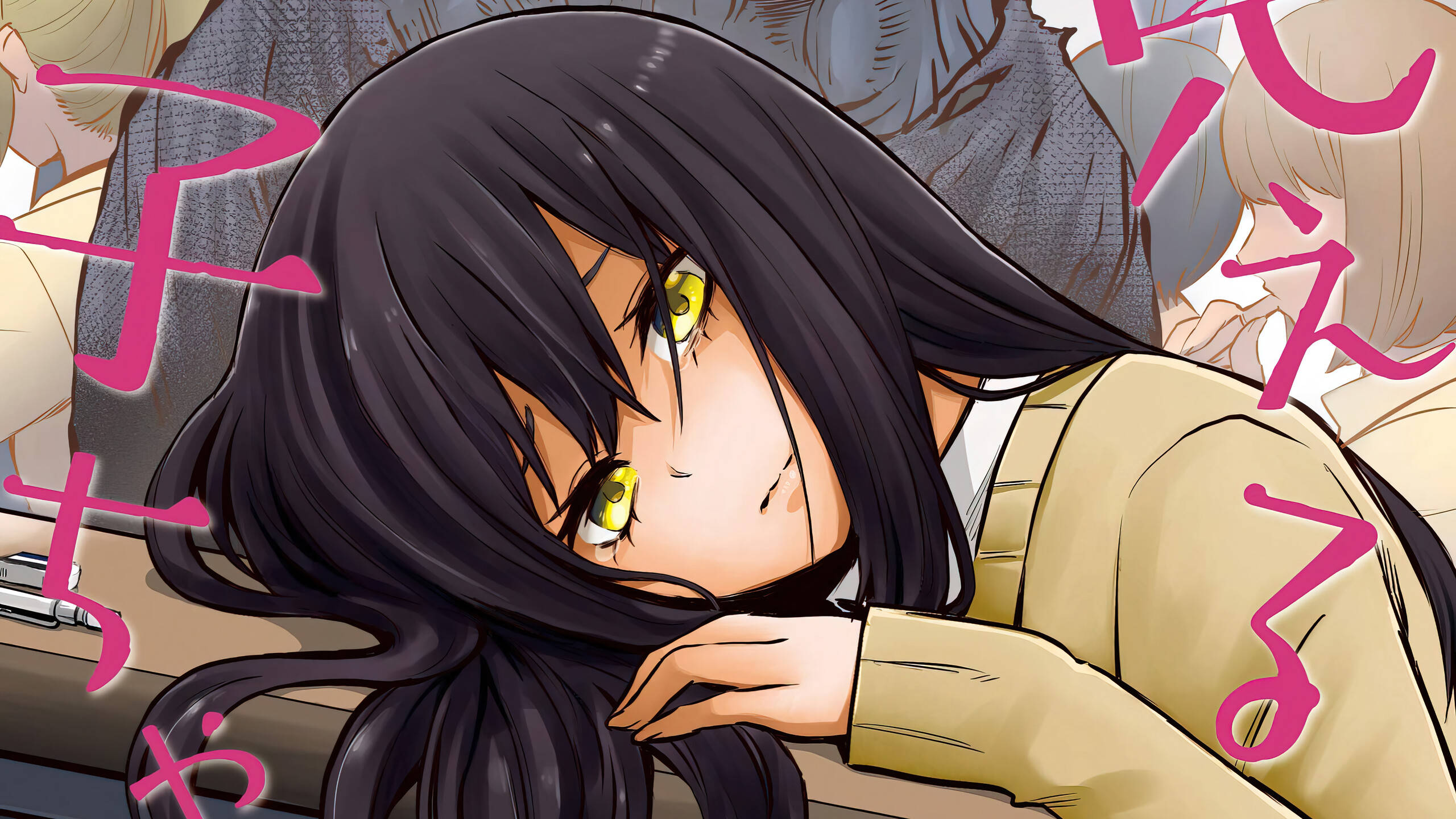 Mieruko Chan, teary-eyed miko, long black hair, 2K Desktop Wallpaper