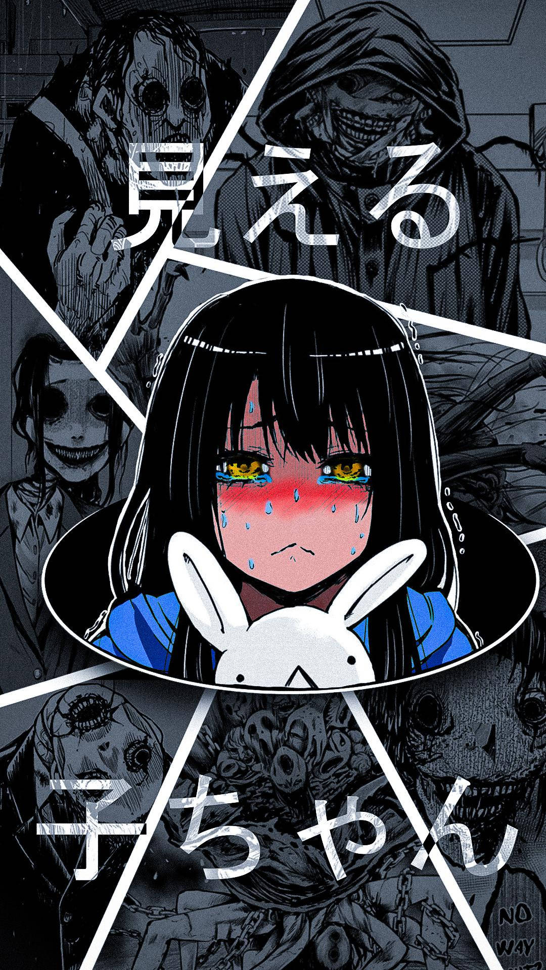 Mieruko Chan, terrified miko, glowing eyes, Full HD Phone Wallpaper