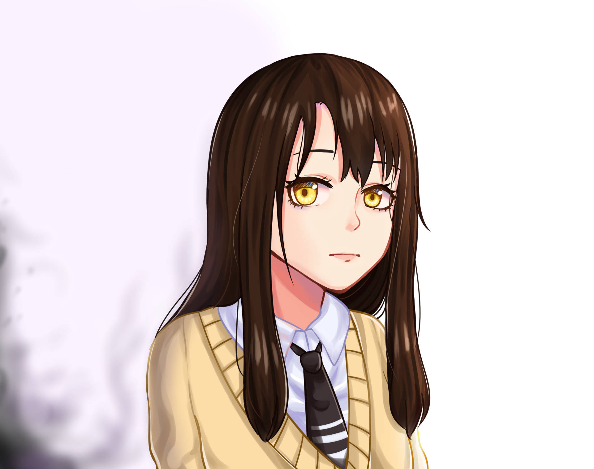 Mieruko Chan, long brown hair, golden eyes, Full HD Desktop Wallpaper