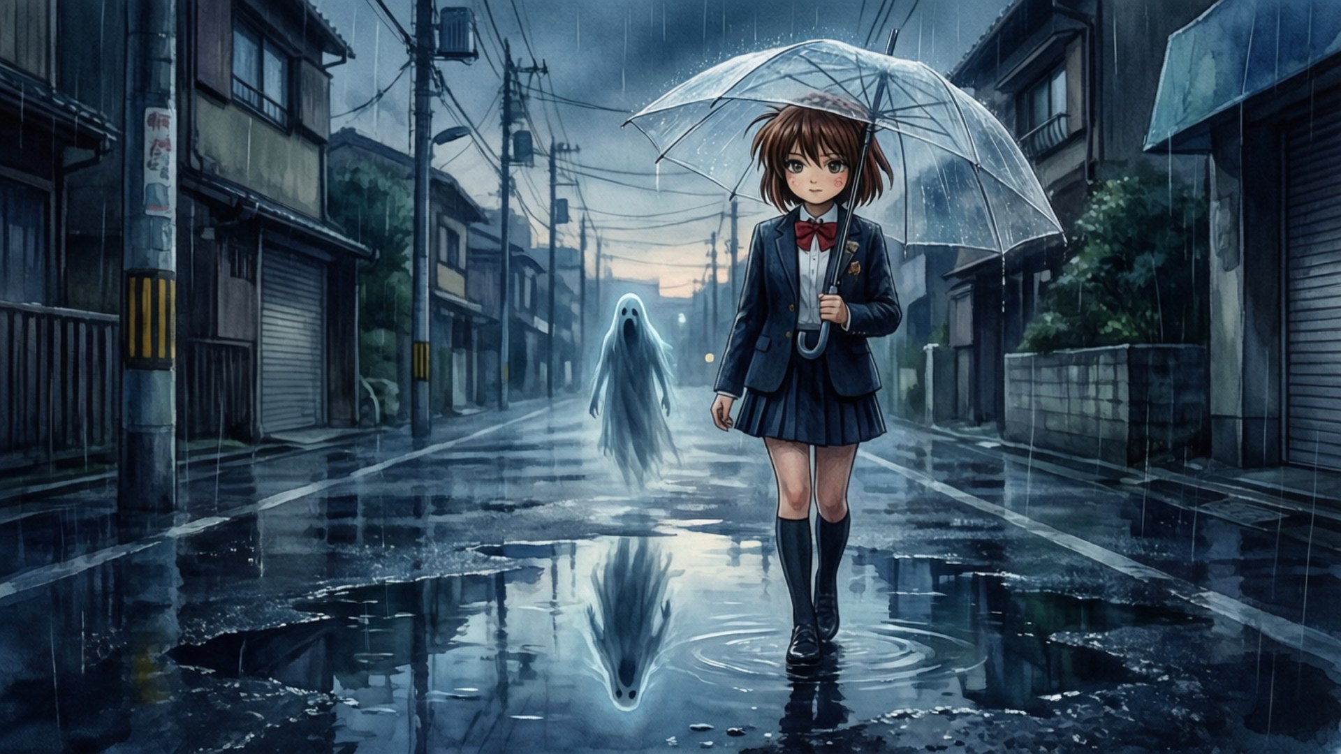 Mieruko chan, schoolgirl, dark uniform, Full HD Desktop Wallpaper