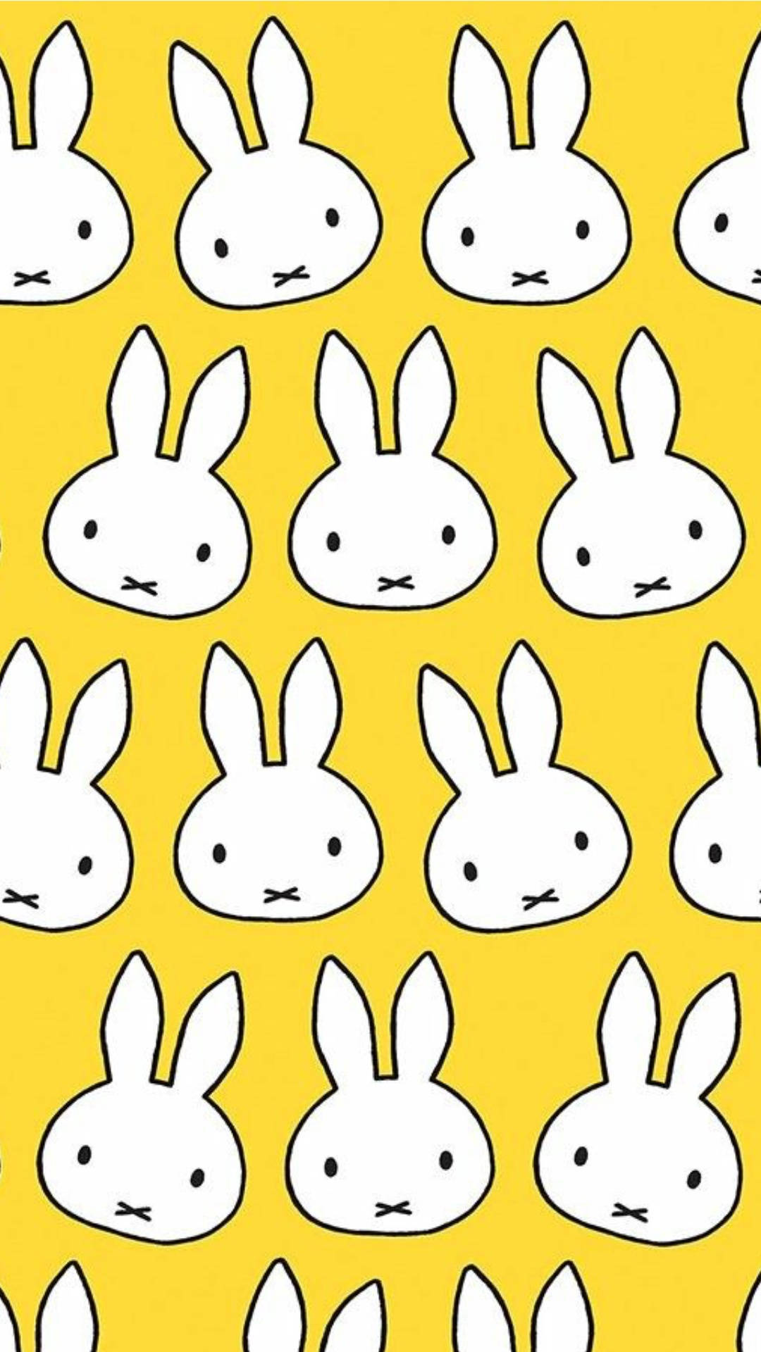 Miffy, yellow pattern, white minimalist bunny faces, Full HD Phone Wallpaper