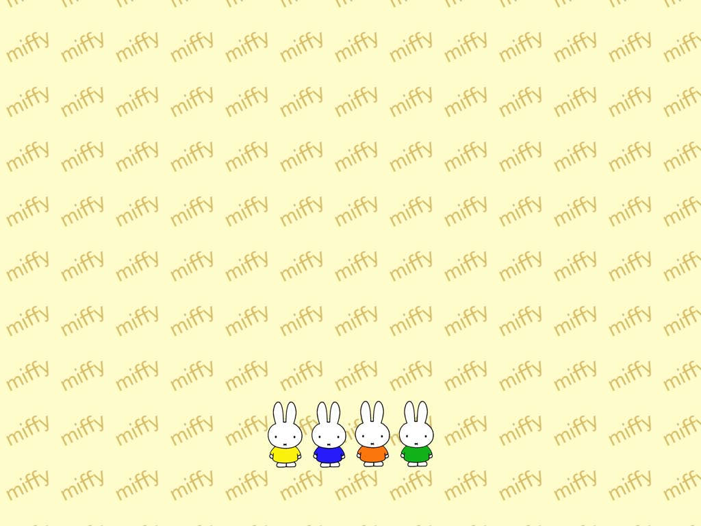 Miffy, colorful outfits, pale yellow background, SD Desktop Wallpaper