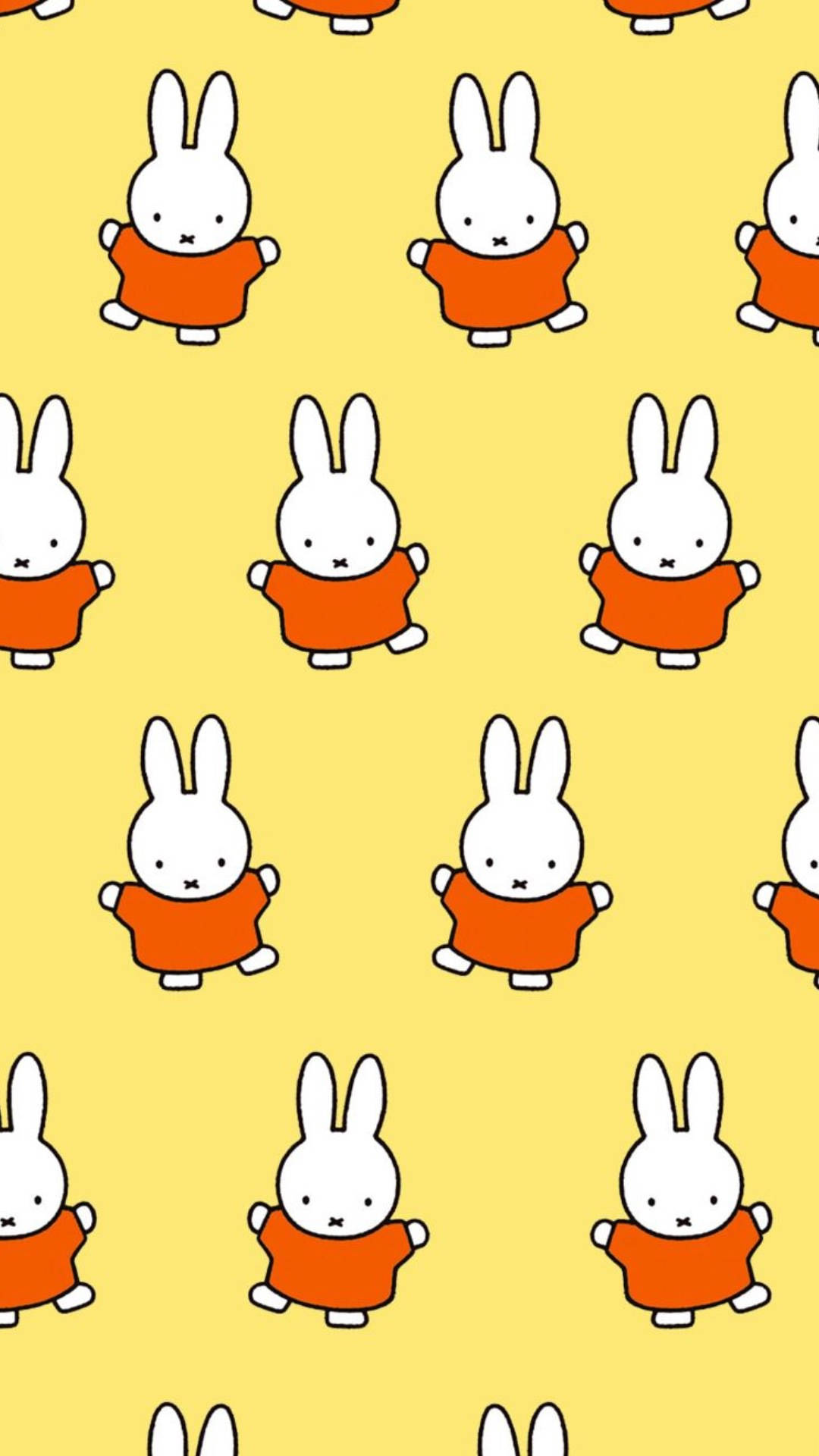 Miffy, orange pattern, white cartoon rabbits, Full HD Phone Wallpaper