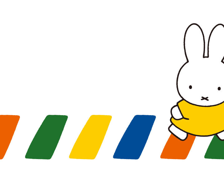 Miffy, yellow dress, colorful diagonal stripes, SD Desktop Wallpaper