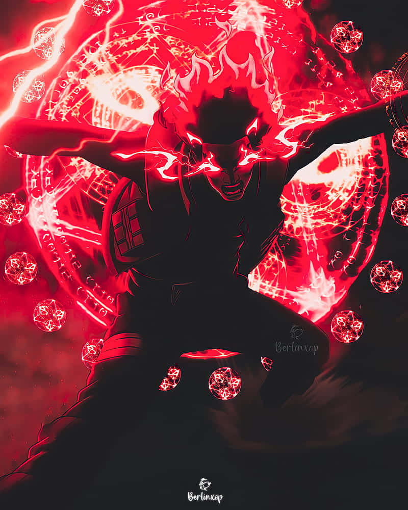 Might Guy, glowing red eyes, energy crackles, SD Phone Wallpaper