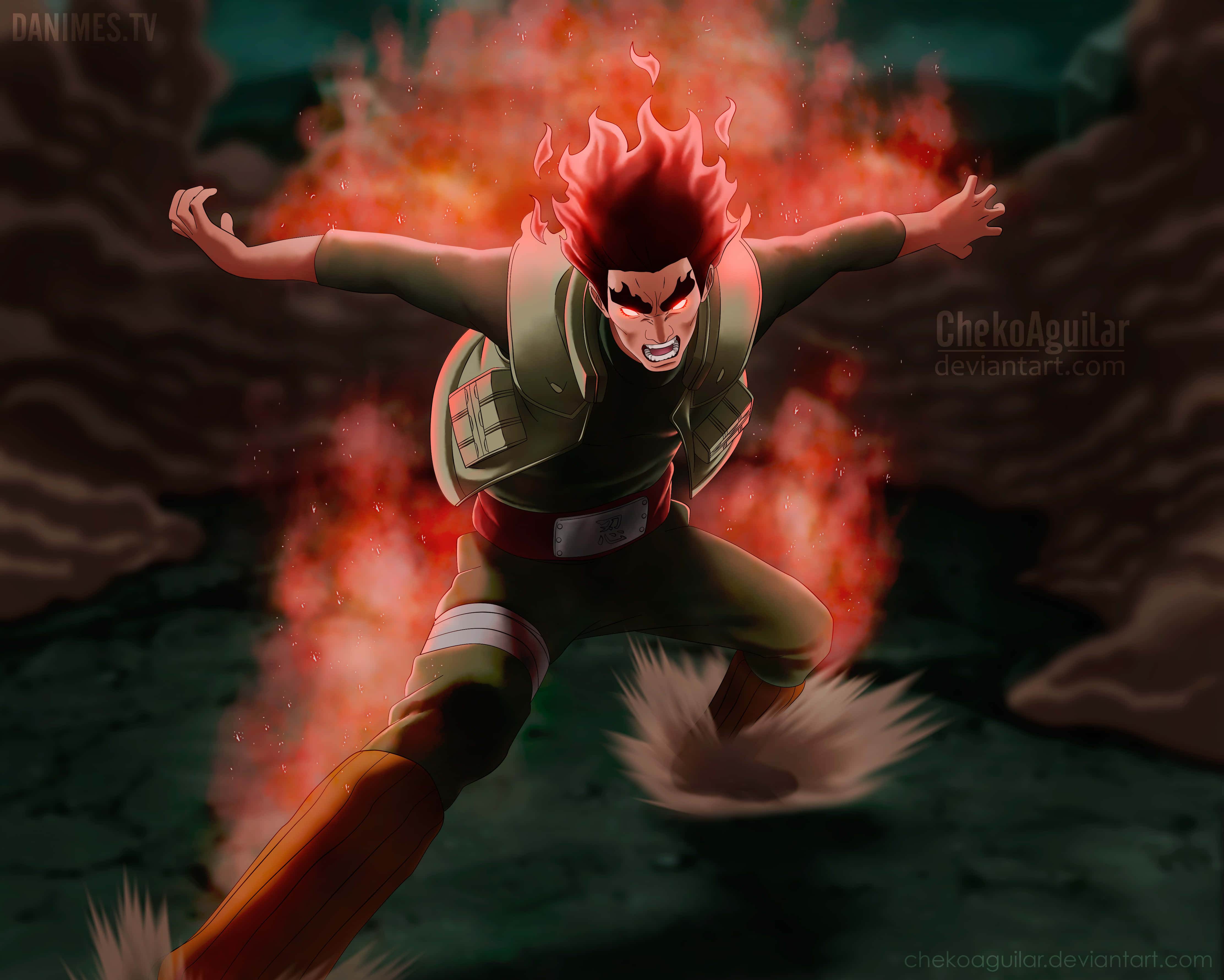 Might Guy, fiery-haired, green gear, 4K Desktop Wallpaper