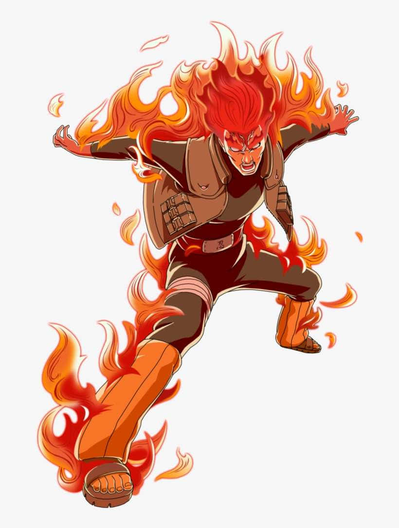 Might Guy, red hair, flames erupting from his body, SD Phone Wallpaper