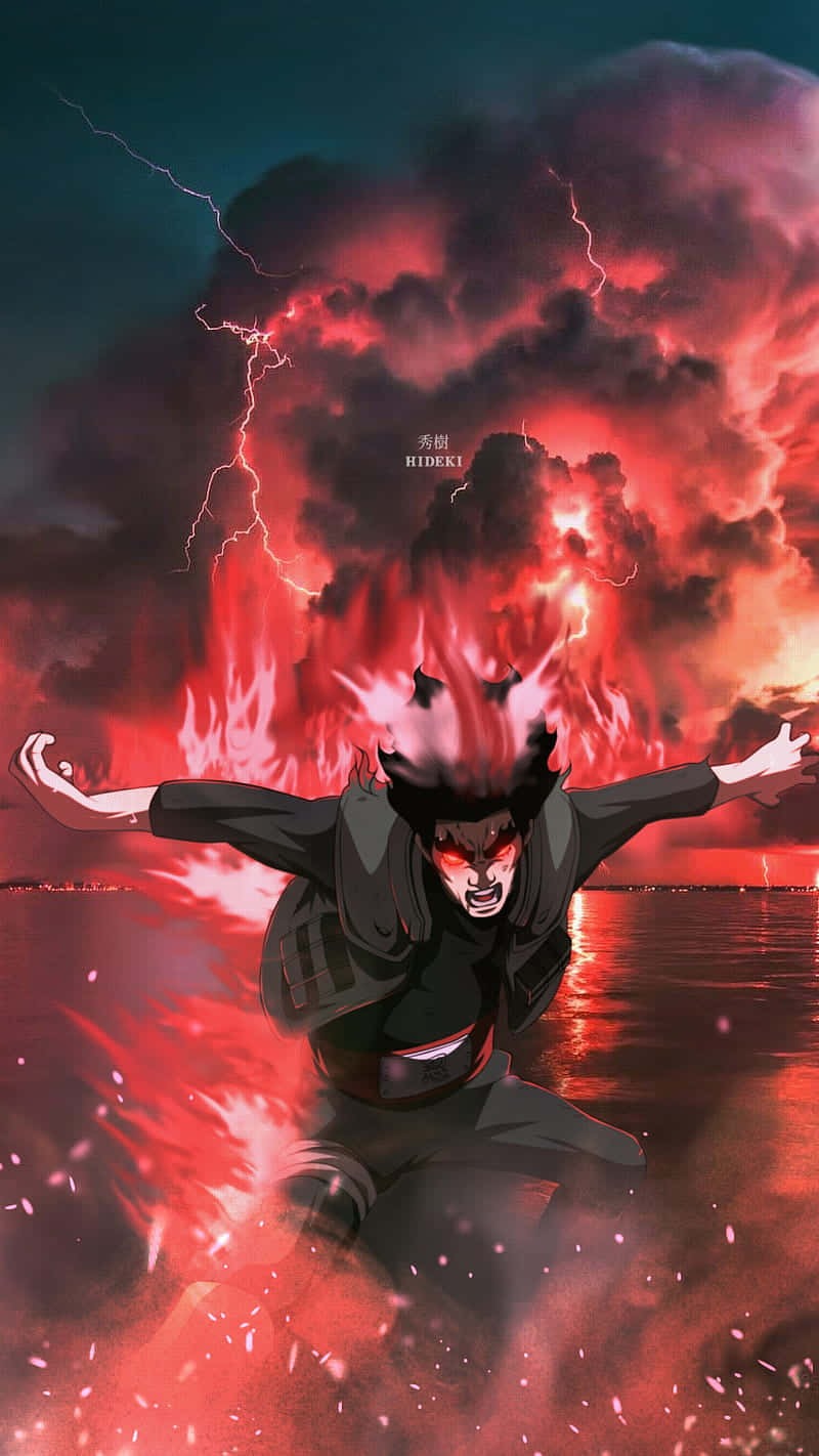 Might Guy, red chakra explosion, stormy sky, HD Phone Wallpaper