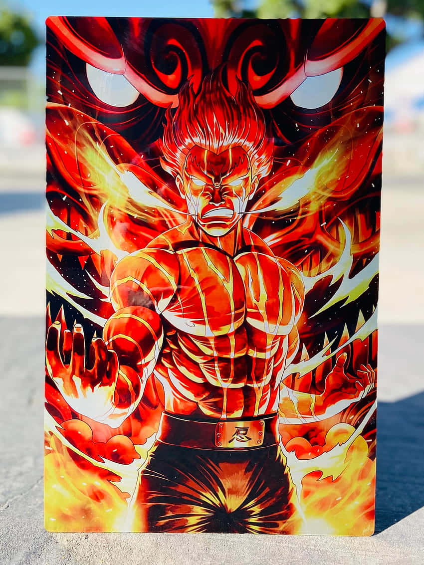 Might Guy, fiery anime warrior, glowing red eyes, SD Phone Wallpaper
