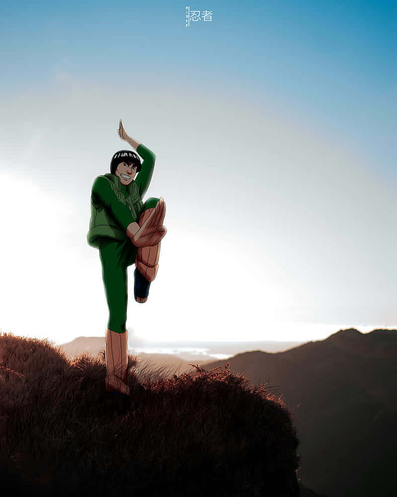 Might Guy, green, grassy cliff, SD Phone Wallpaper