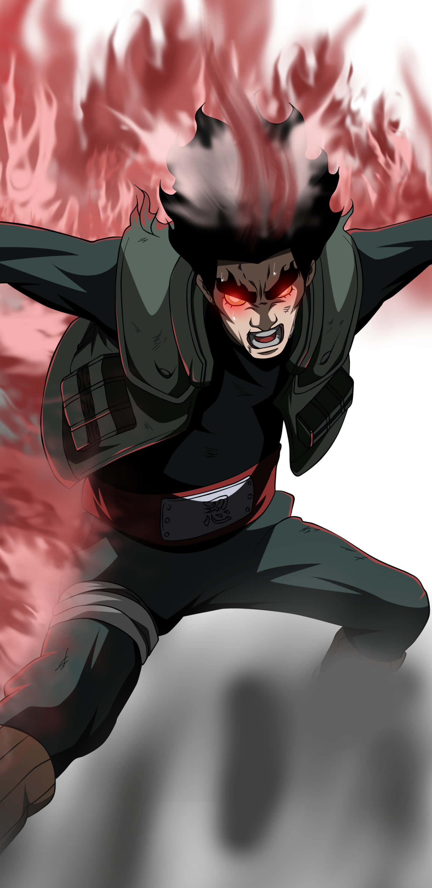 Might Guy, red eyes, fiery hair, 2K Phone Wallpaper