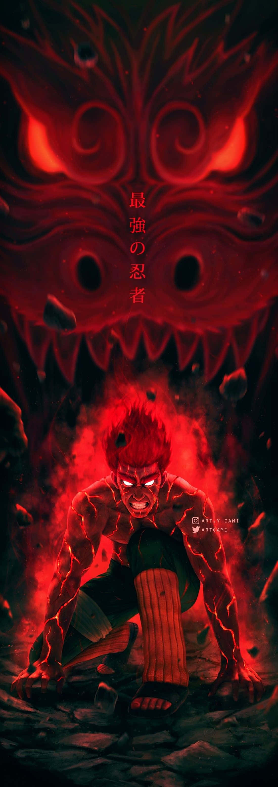 Might Guy, blue flames, demonic face, 2K Phone Wallpaper