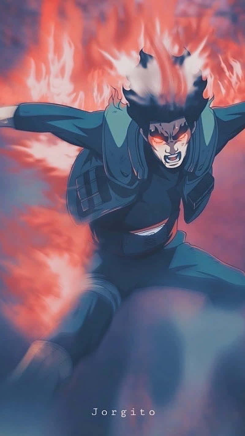 Might Guy, fiery red chakra, dynamic battle pose, HD Phone Wallpaper