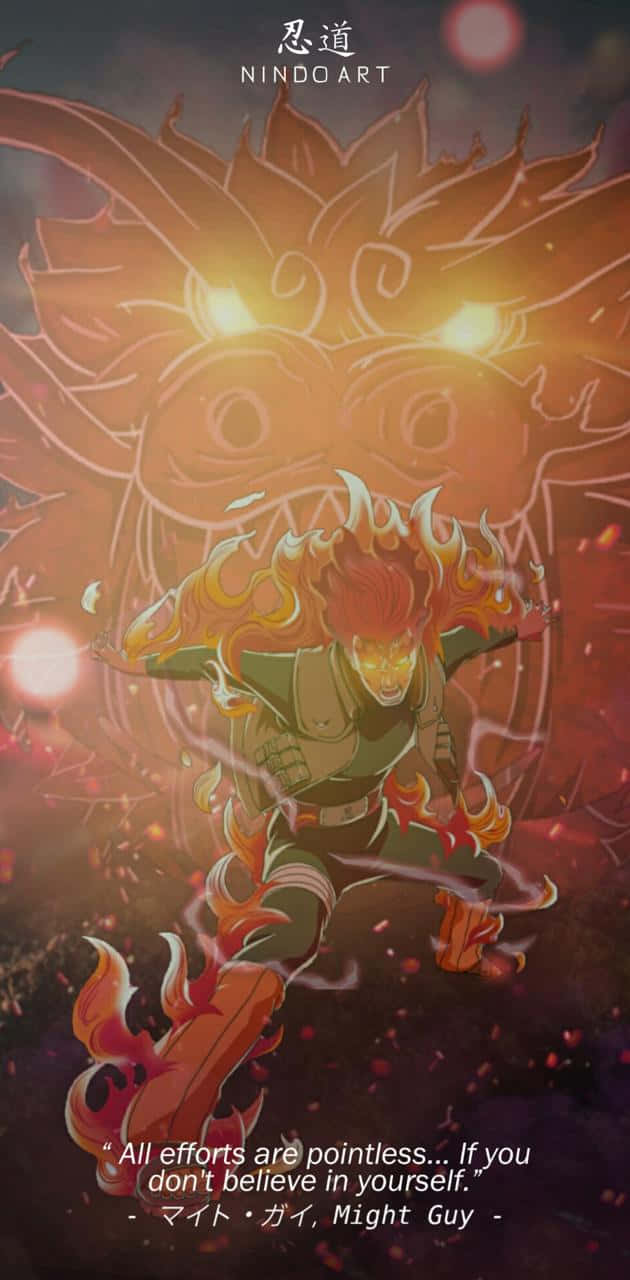 Might Guy, flame-like hair, glowing eyes, HD Phone Wallpaper