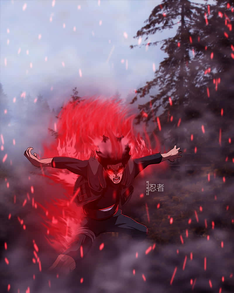 Might Guy, power of youth, fiery red chakra blast, SD Phone Wallpaper