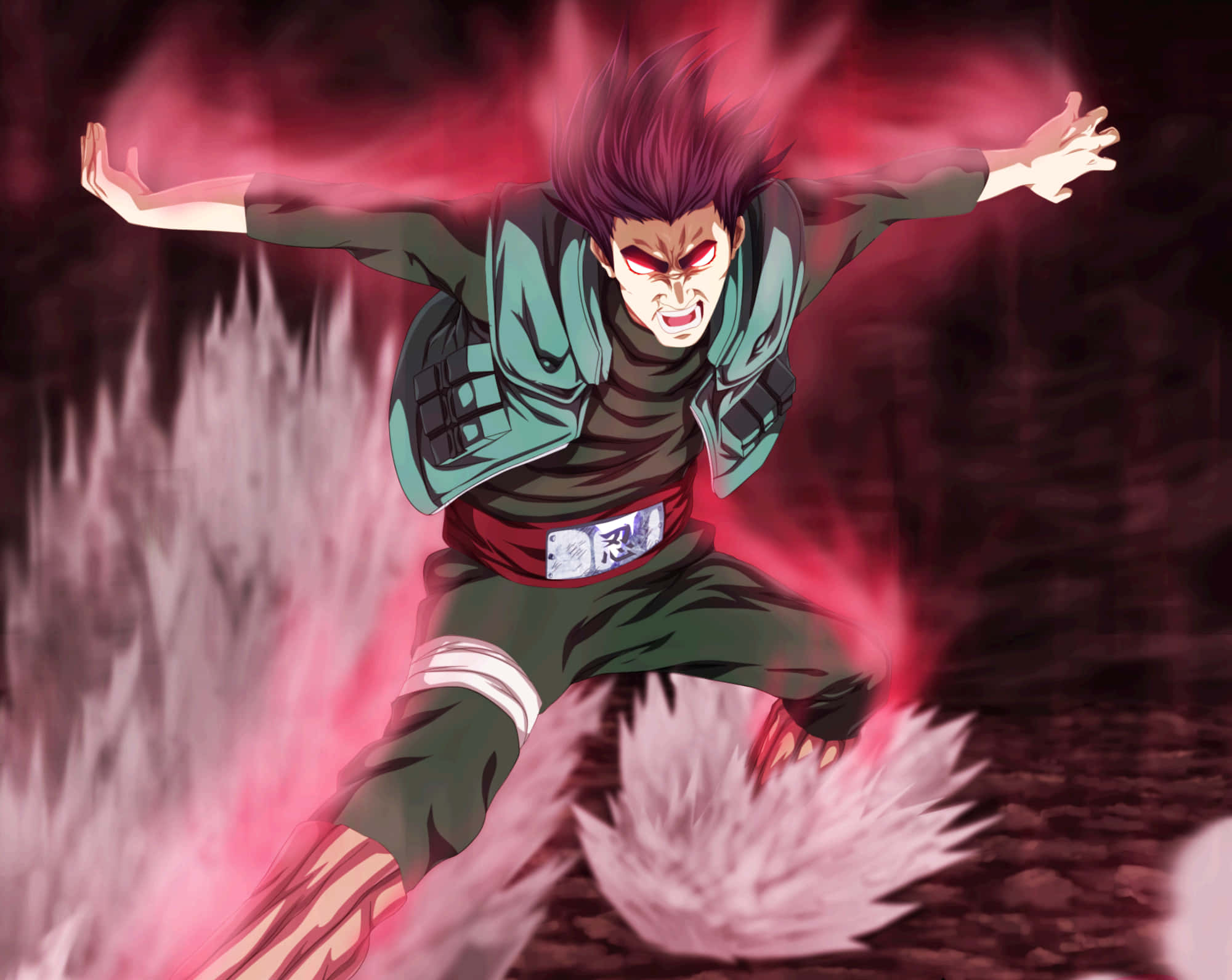 Might Guy, spiky purple hair, glowing red eyes, Full HD Desktop Wallpaper
