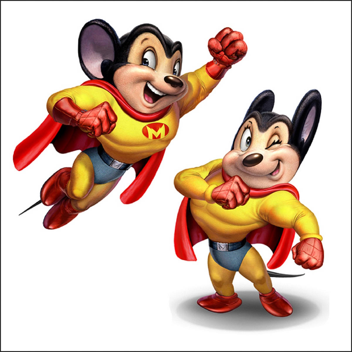 Mighty Mouse, yellow superhero suits, red capes, SD Desktop Wallpaper