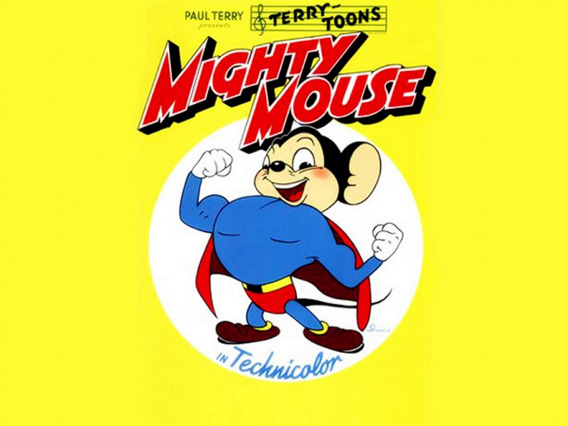 Mighty Mouse, blue superhero suit, red cape, Full HD Desktop Wallpaper