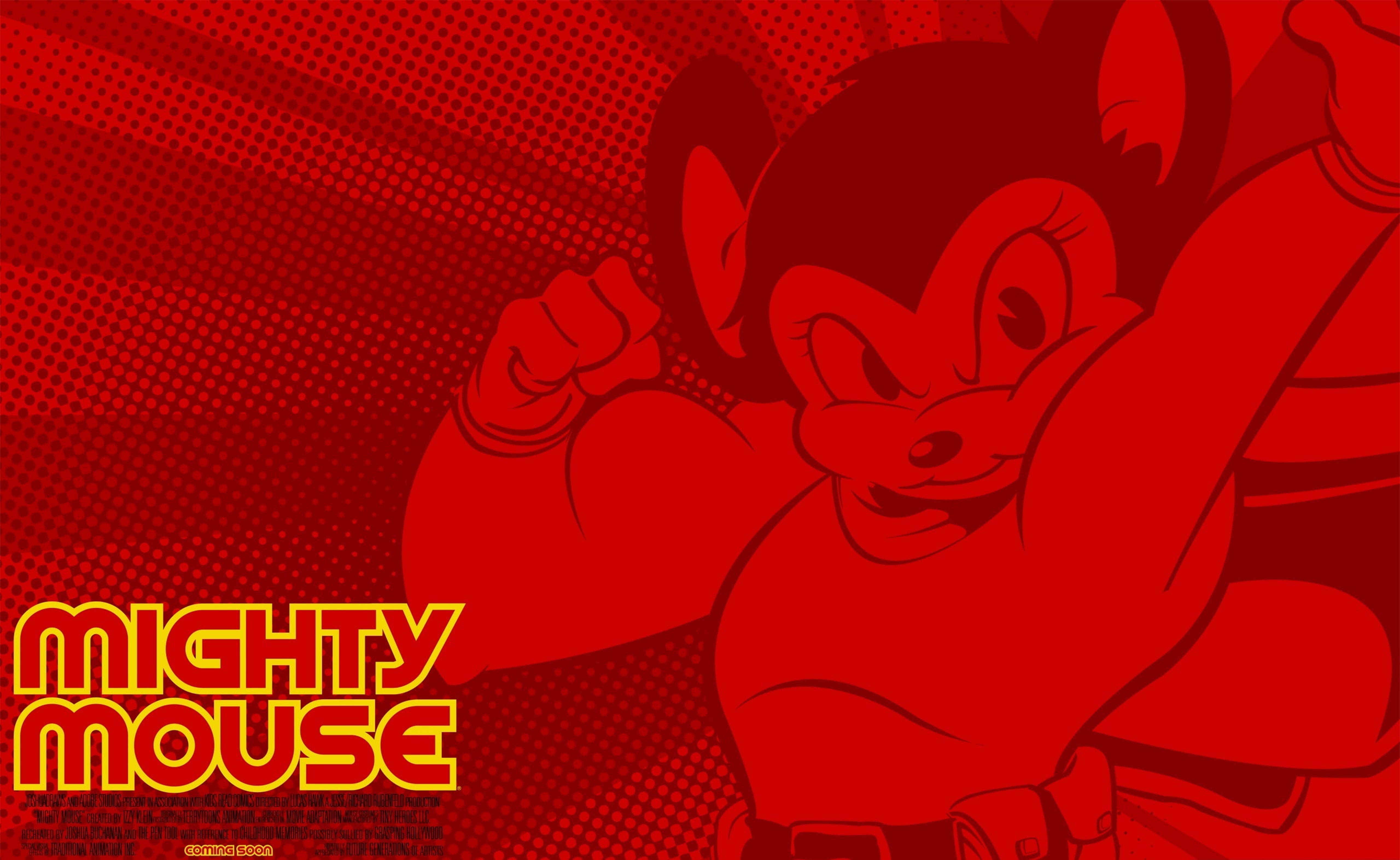 Mighty Mouse, red, comic-style illustration, 5K Desktop Wallpaper
