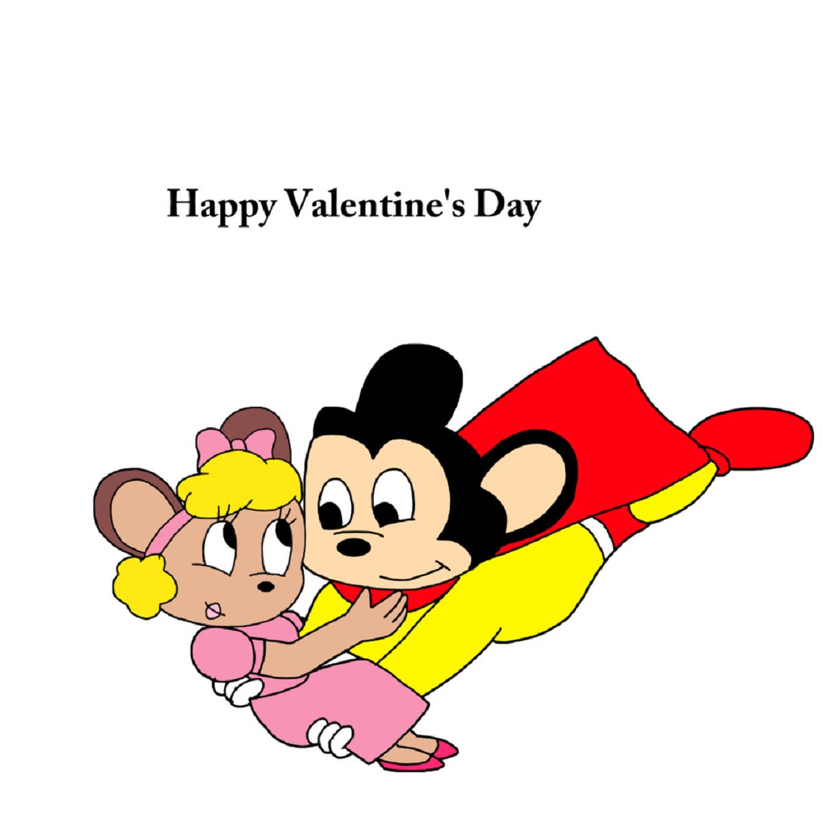 Mighty Mouse, red cape, girl in pink, SD Desktop Wallpaper