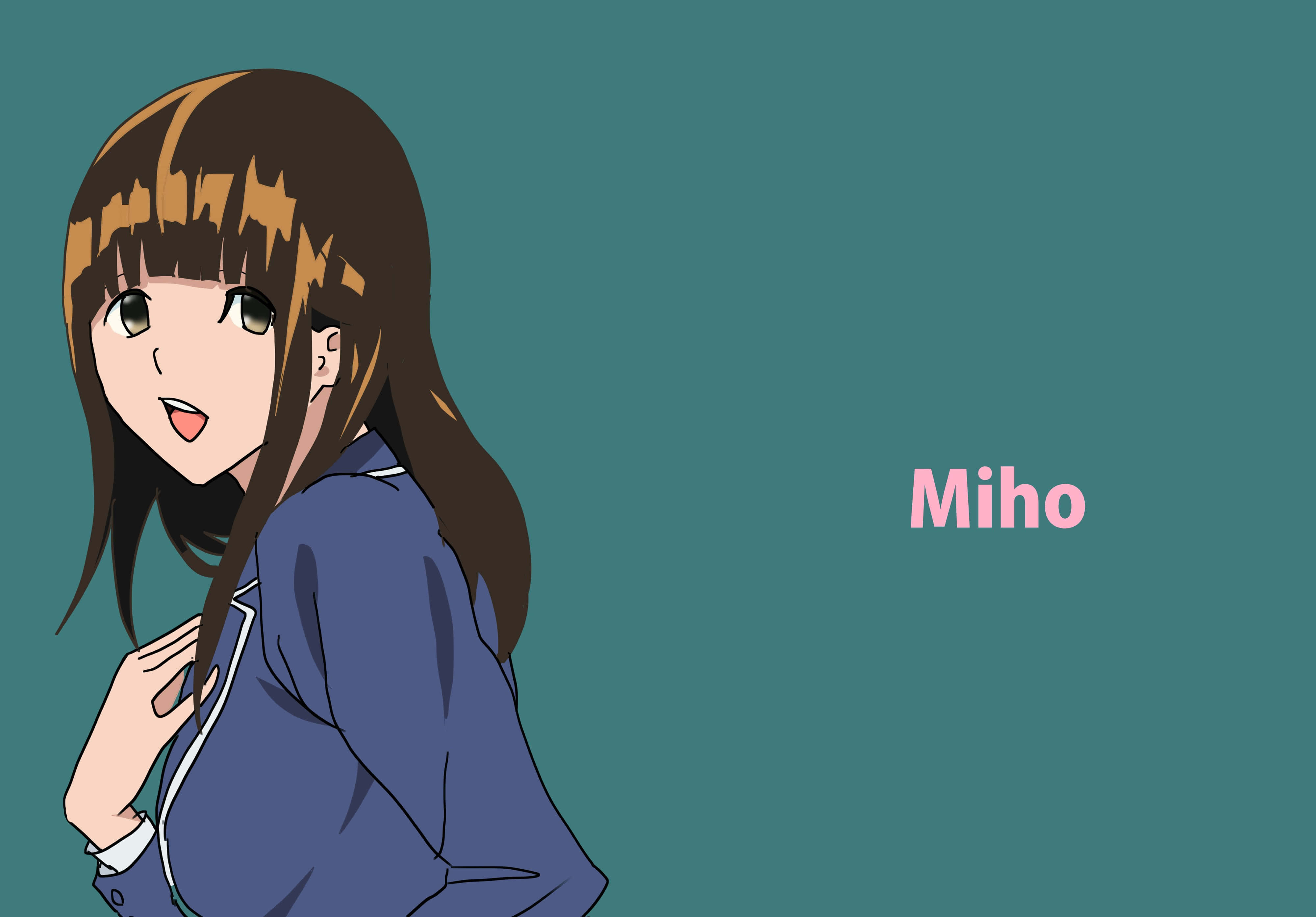 Miho Azuki, brown hair, green eyes, 4K Desktop Wallpaper