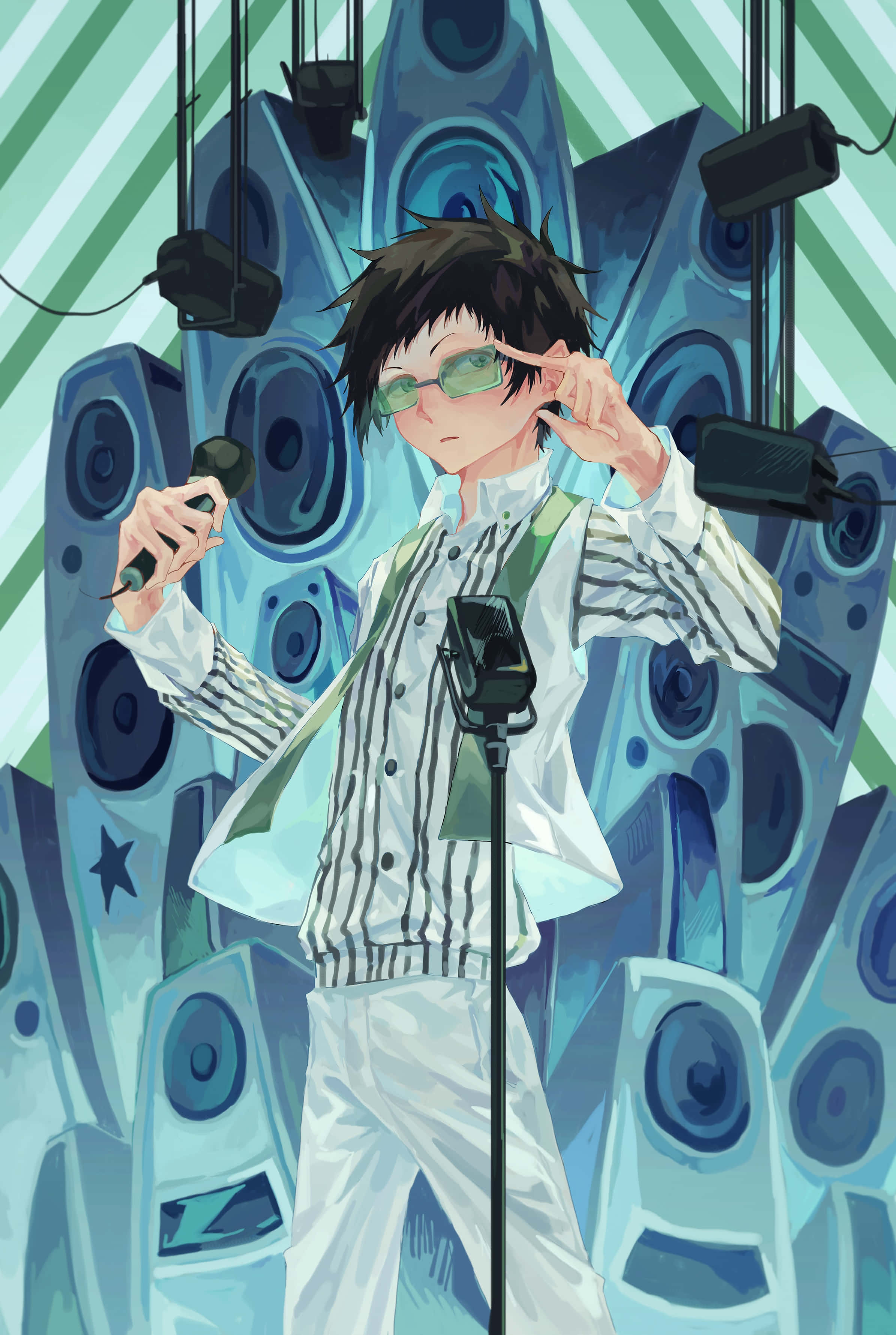 Mikado Ryuugamine, green glasses, earpiece, 2K Phone Wallpaper