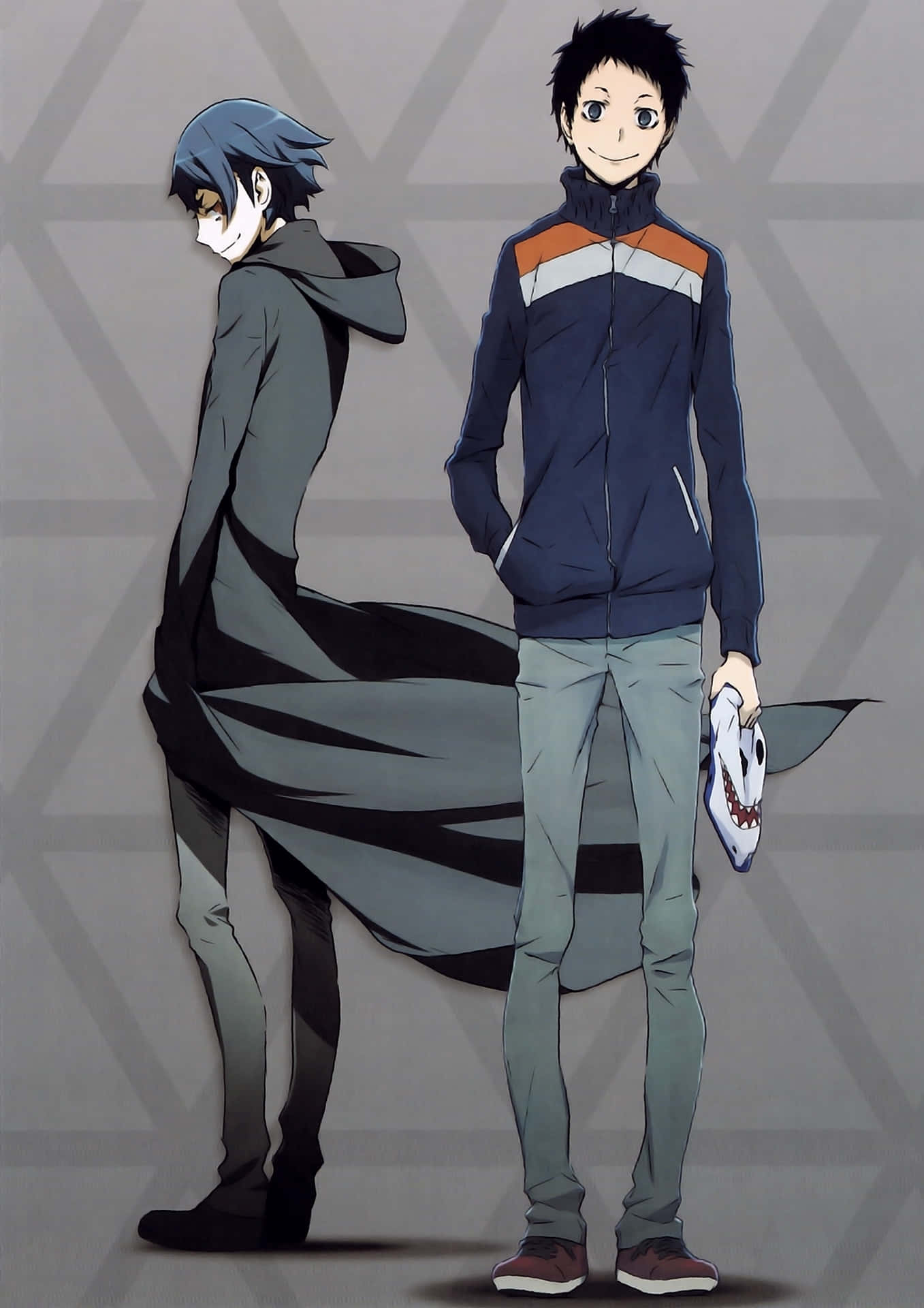 Mikado Ryuugamine, blue jacket, shark mask, Full HD Phone Wallpaper