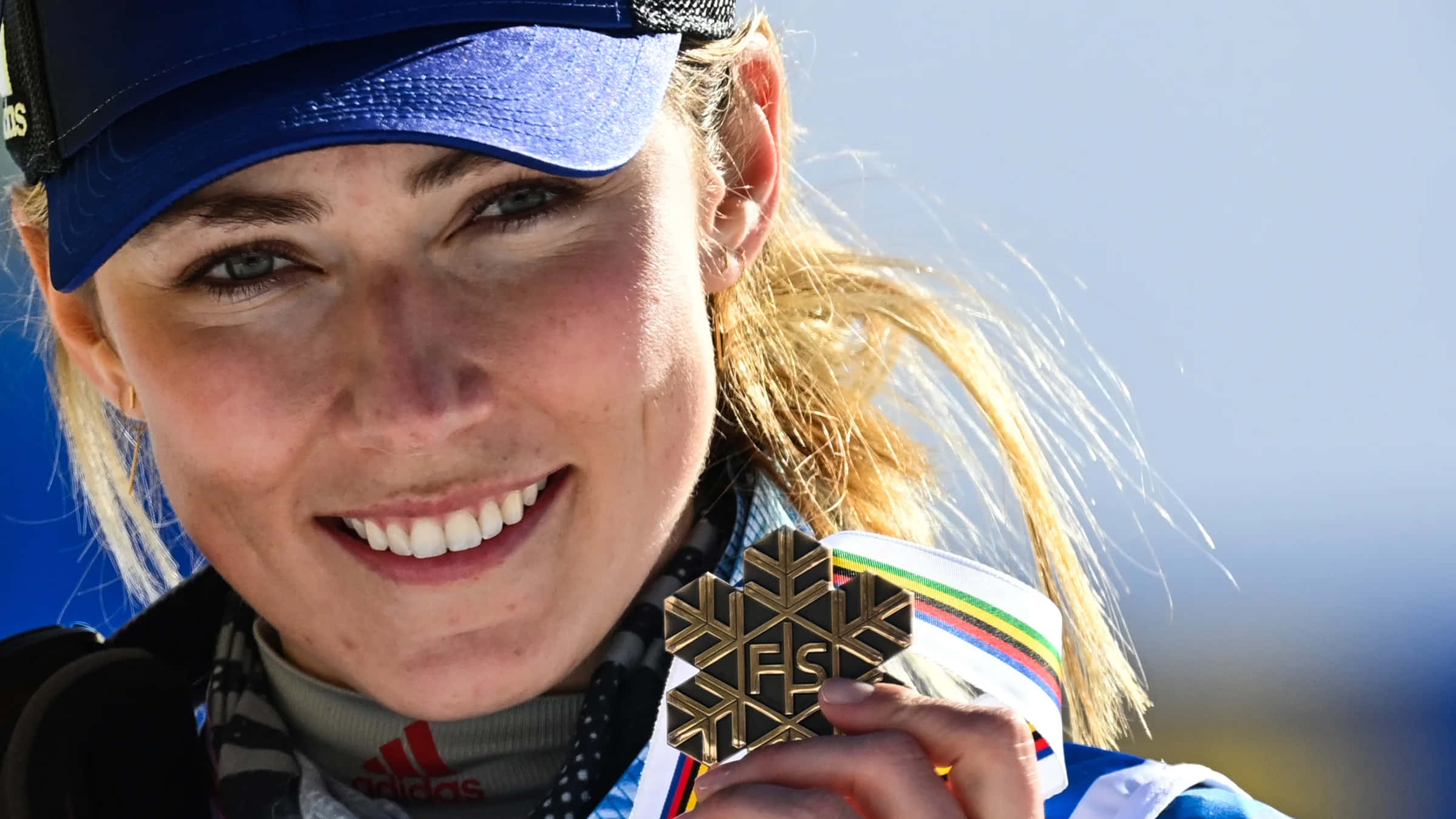 Mikaela Shiffrin, gold medal, snowflake, Full HD Desktop Wallpaper