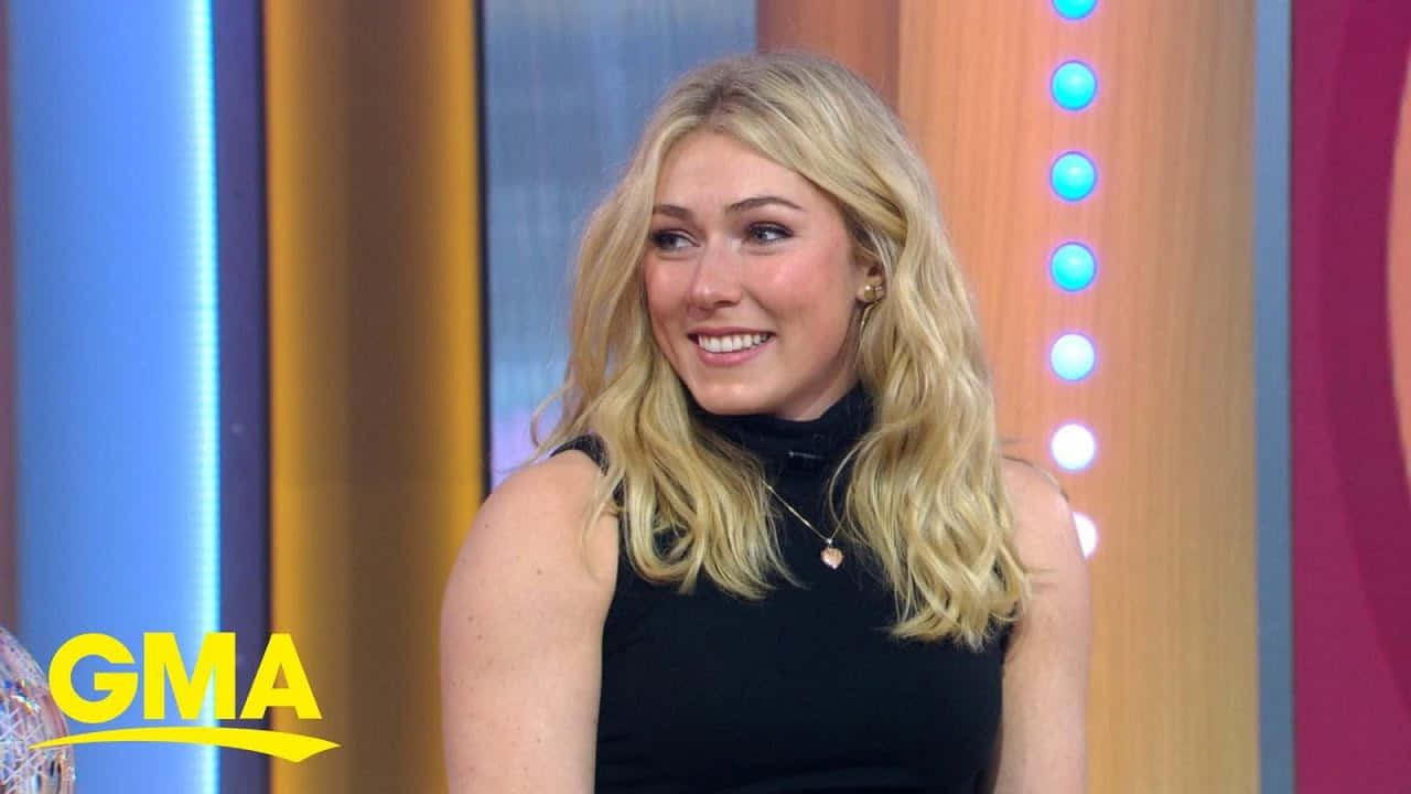 Mikaela Shiffrin, black top, TV studio set, HD Desktop Wallpaper