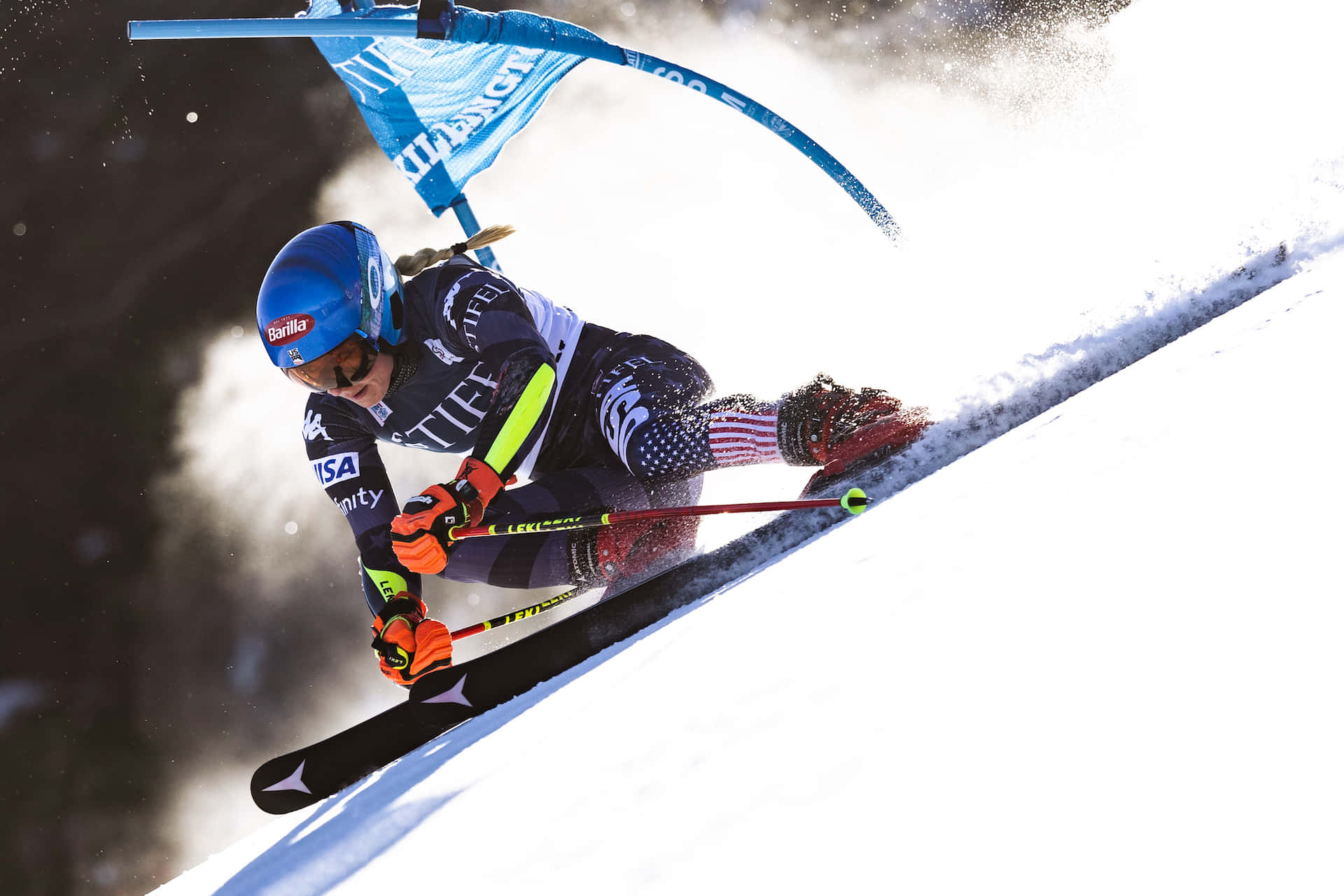 Mikaela Shiffrin, blue helmet, patriotic gear, Full HD Desktop Wallpaper