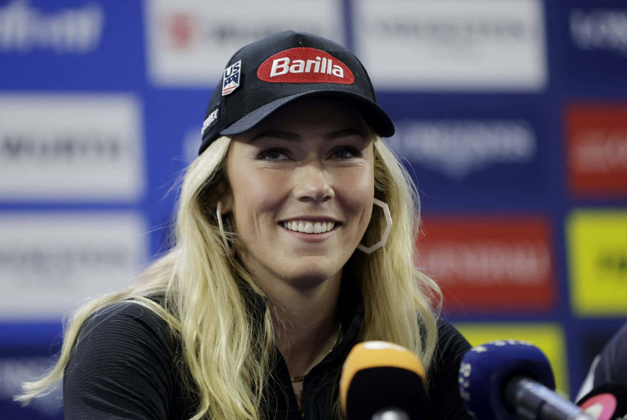 Mikaela Shiffrin, black Barilla cap, press conference, Full HD Desktop Wallpaper