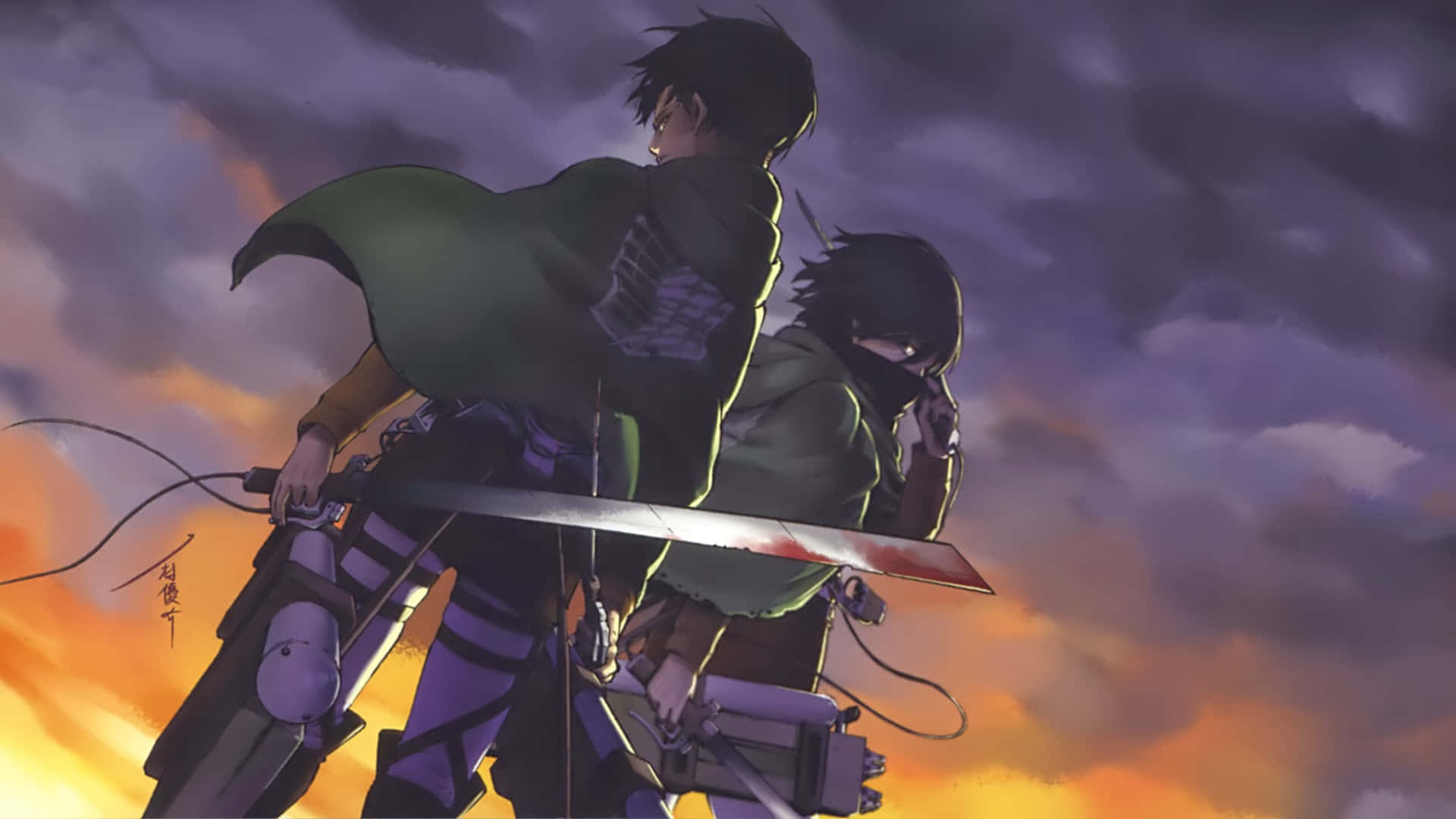 Mikasa Ackerman, green cloaks, swords, Full HD Desktop Wallpaper