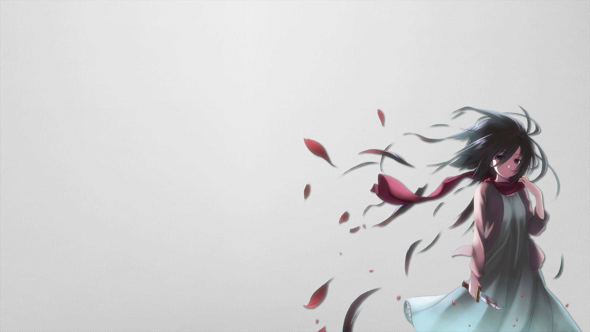 Mikasa Ackerman, red scarf, crimson petals, Full HD Desktop Wallpaper