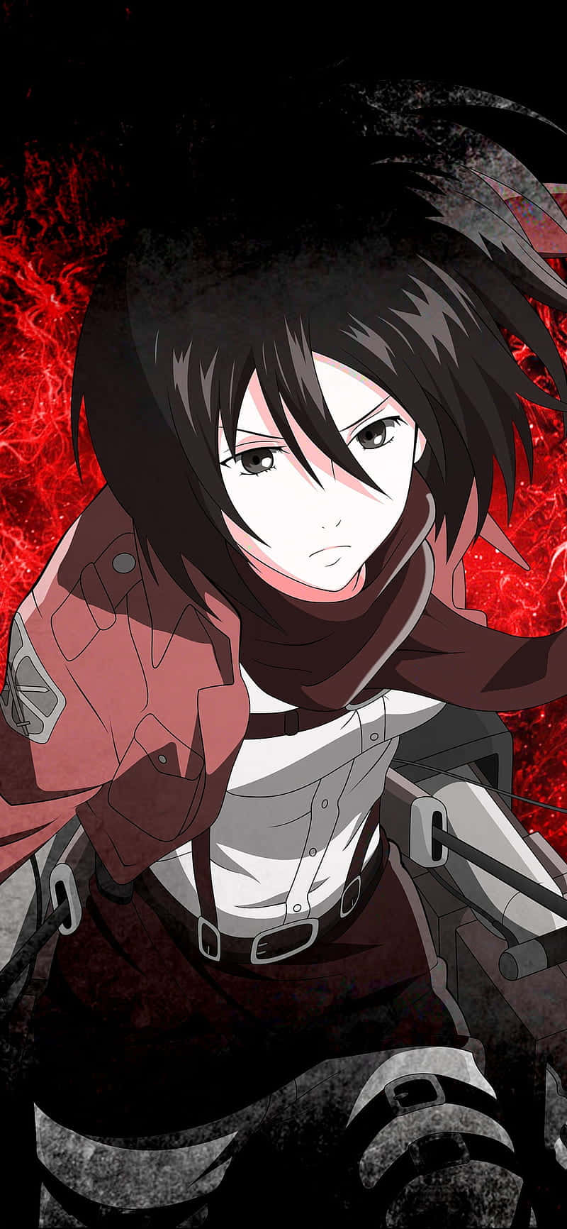 Mikasa Ackerman, attack face, red scarf, HD Phone Wallpaper